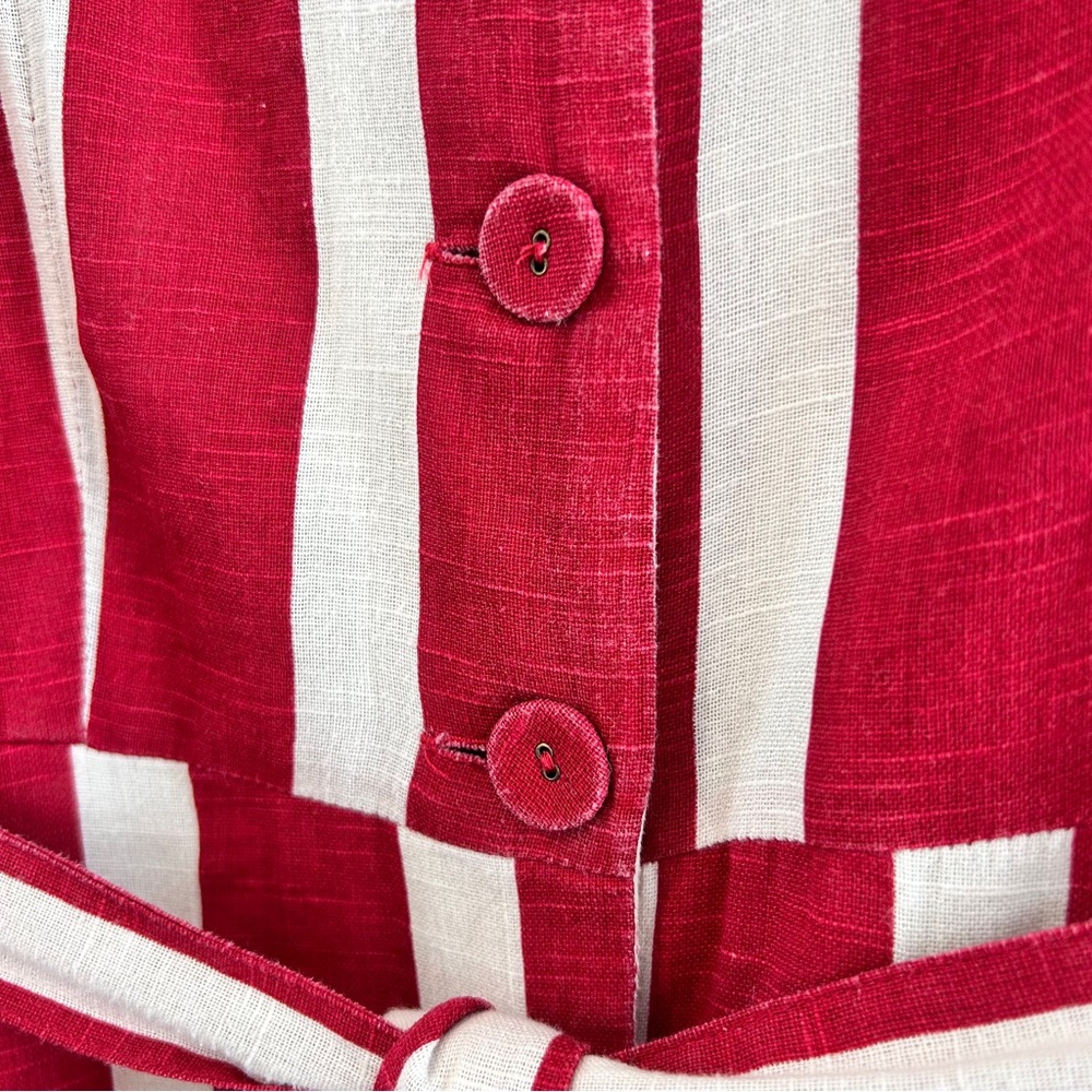 April Cornel Striped Cotton Weave Sleeveless Button Front Midi Twirl Dress - Picture 13 of 15